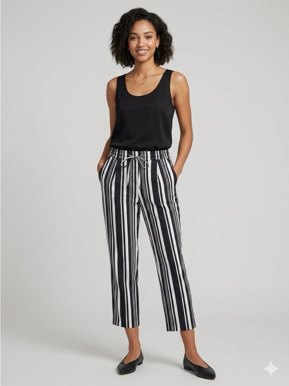 Adrienne Vittadini Black White Stripe Pull-On Cropped Pants Size 2